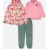3-In-1 Two-Piece Mid-Season Outerwear Set, Rose Printed Smiling Flowers - Raincoats - 1 - thumbnail