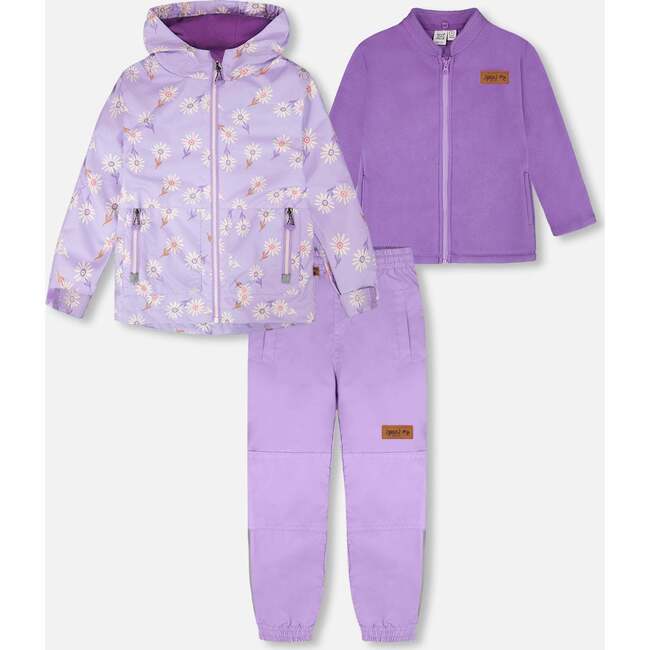 3-In-1 Two-Piece Mid-Season Outerwear Set, Purple Daisy Print/Solid Purple Pants