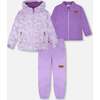 3-In-1 Two-Piece Mid-Season Outerwear Set, Purple Daisy Print/Solid Purple Pants - Raincoats - 1 - thumbnail