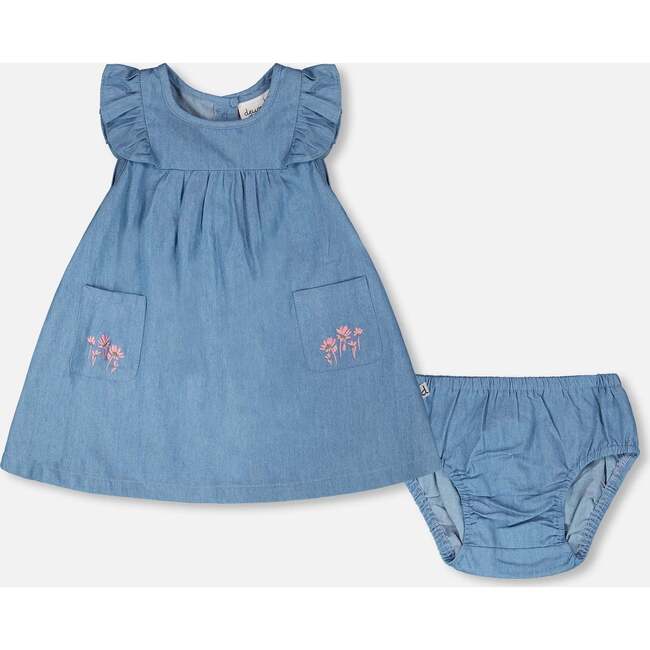 Chambray Dress And Bloomer Set, Light Blue Denim