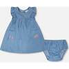 Chambray Dress And Bloomer Set, Light Blue Denim - Dresses - 1 - thumbnail