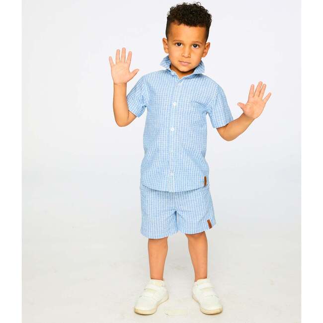 Chambray Short-Sleeve Shirt, Blue Denim Stripes