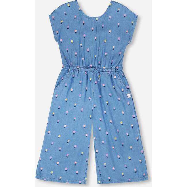 Chambray Jumpsuit, Blue Floral Print - Jumpsuits - 3