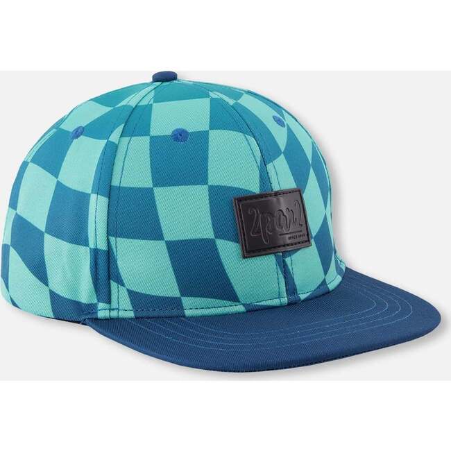 Cap, Teal Printed Checkerboard