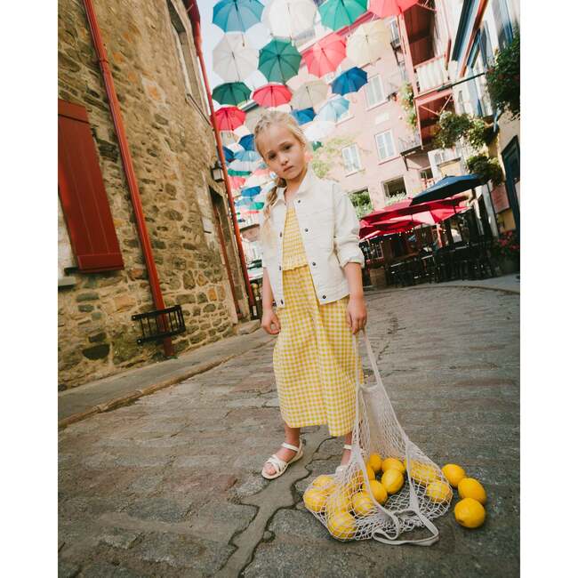 Capri Jumpsuit With Smocking, Yellow Gingham