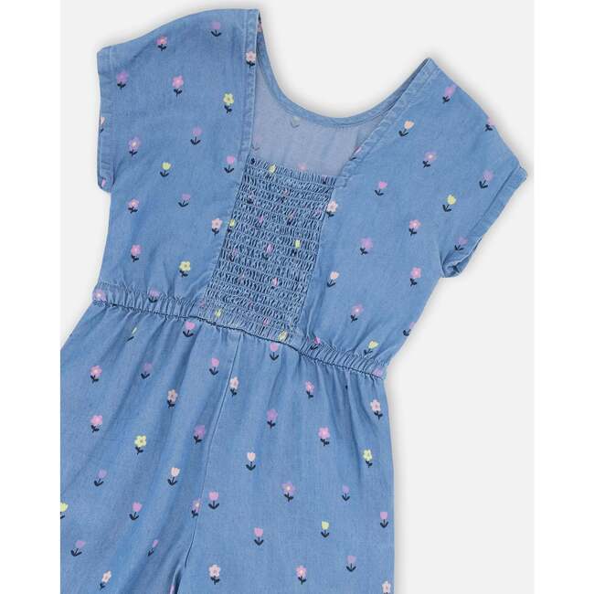 Chambray Jumpsuit, Blue Floral Print - Jumpsuits - 4