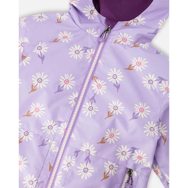 3-In-1 Two-Piece Mid-Season Outerwear Set, Purple Daisy Print/Solid Purple Pants - Raincoats - 5