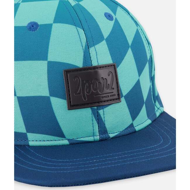 Cap, Teal Printed Checkerboard - Hats - 3