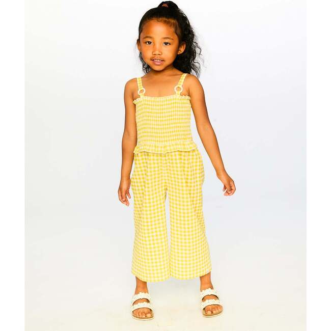 Capri Jumpsuit With Smocking, Yellow Gingham - Jumpsuits - 3