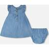 Chambray Dress And Bloomer Set, Light Blue Denim - Dresses - 4