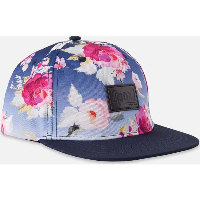 Cap, Blue With Roses Print