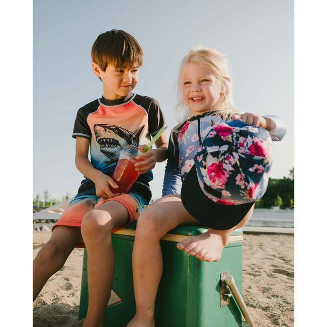 Cap, Blue With Roses Print