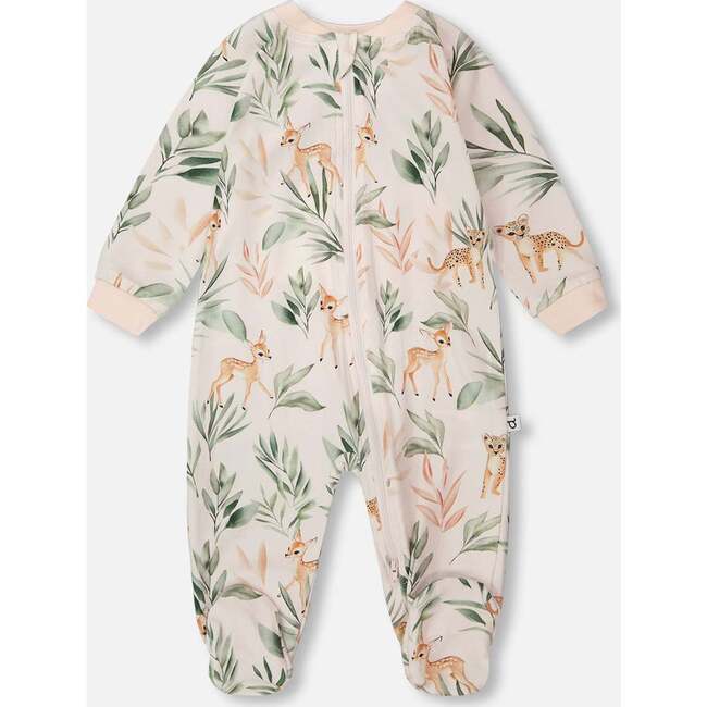 Baby Organic Cotton Jersey One-Piece Pajamas Peach Deer Print, Peach Deer Print
