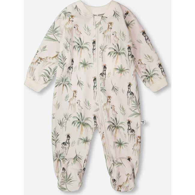Baby Organic Cotton Jersey One-Piece Pajamas, Beige Zebra Print