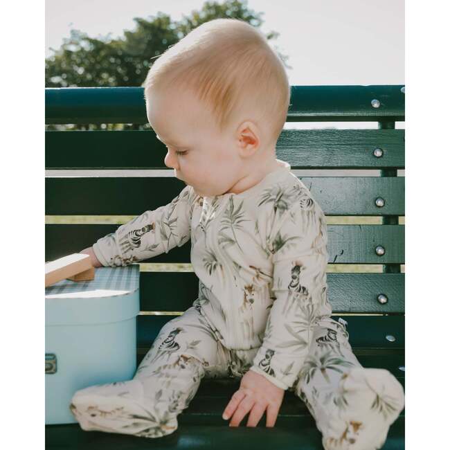 Baby Organic Cotton Jersey One-Piece Pajamas, Beige Zebra Print