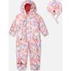 Baby Mid-Season One-Piece Outerwear With Hat, Pink Flower Print - Snowsuits - 1 - thumbnail