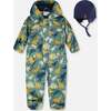 Baby Mid-Season One-Piece Outerwear With Hat, Green Dinosaur Print - Snowsuits - 1 - thumbnail