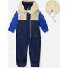 Baby Mid-Season One-Piece Outerwear With Hat, Navy Blue - Snowsuits - 1 - thumbnail