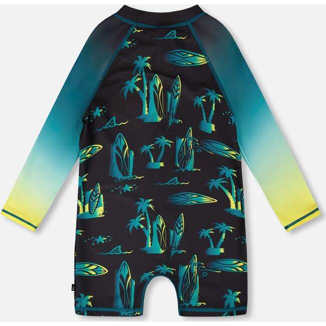 Baby One-Piece Long Sleeve Rashguard, Ombre Black Surf Print