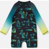 Baby One-Piece Long Sleeve Rashguard, Ombre Black Surf Print - One Pieces - 2