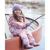 Baby Mid-Season One-Piece Outerwear With Hat, Pink Flower Print - Snowsuits - 2 - thumbnail