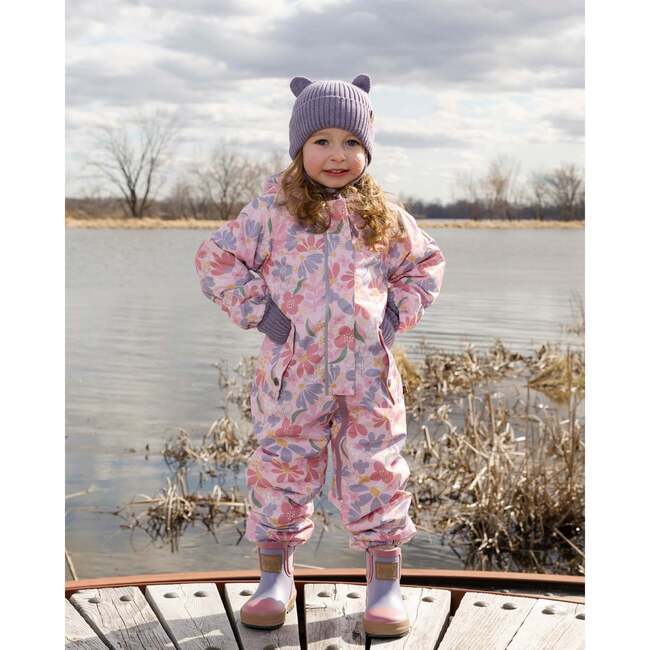 Baby Mid-Season One-Piece Outerwear With Hat, Pink Flower Print - Snowsuits - 3