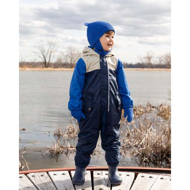 Baby Mid-Season One-Piece Outerwear With Hat, Navy Blue