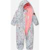 Baby Mid-Season One-Piece Outerwear With Hat, Blue Mini Flower Print - Snowsuits - 3 - thumbnail