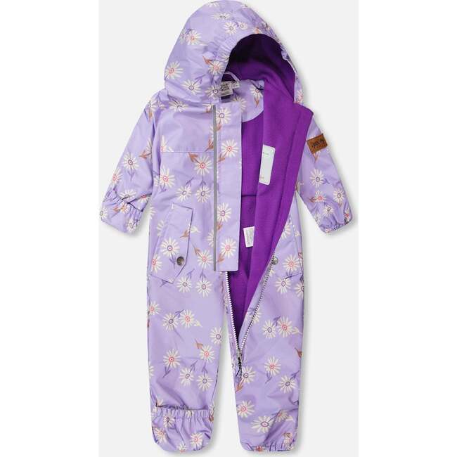Baby Mid-Season One-Piece Outerwear With Hat Purple Daisy Print, Purple Printed Daisies - Snowsuits - 3