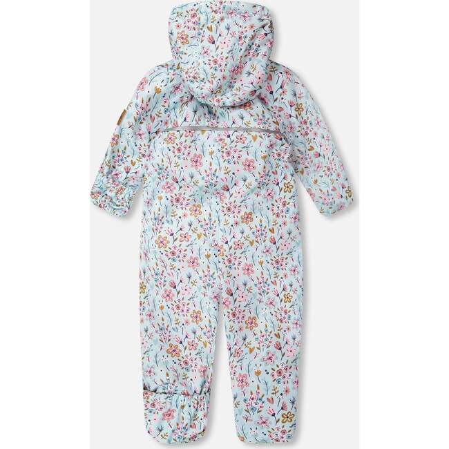 Baby Mid-Season One-Piece Outerwear With Hat, Blue Mini Flower Print - Snowsuits - 4
