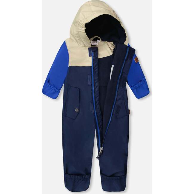Baby Mid-Season One-Piece Outerwear With Hat, Navy Blue - Snowsuits - 3