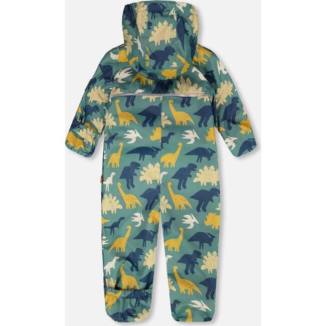 Baby Mid-Season One-Piece Outerwear With Hat, Green Dinosaur Print - Snowsuits - 5