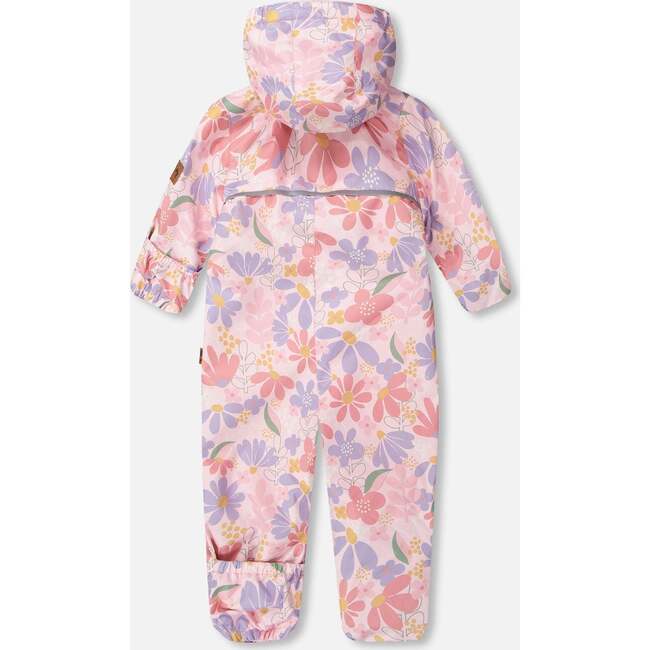 Baby Mid-Season One-Piece Outerwear With Hat, Pink Flower Print - Snowsuits - 5