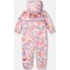 Baby Mid-Season One-Piece Outerwear With Hat, Pink Flower Print - Snowsuits - 5 - thumbnail