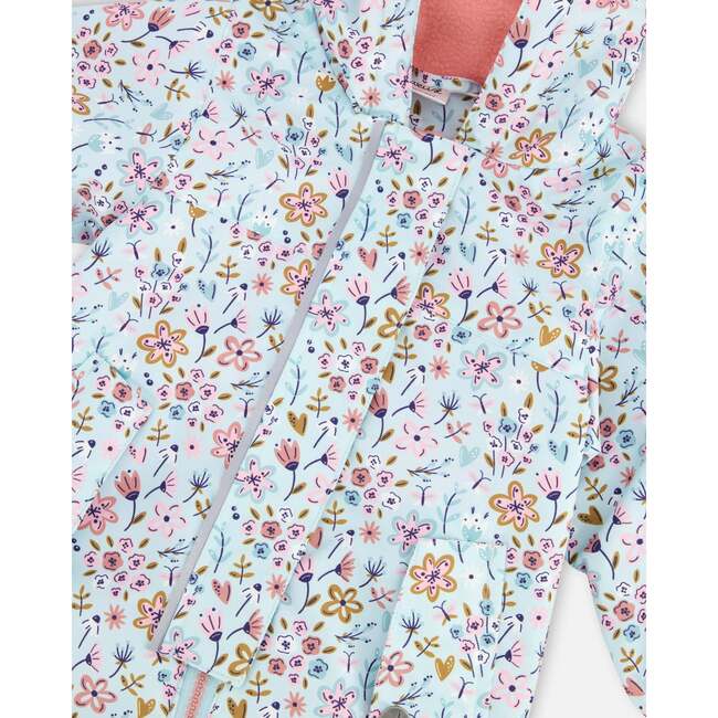 Baby Mid-Season One-Piece Outerwear With Hat, Blue Mini Flower Print - Snowsuits - 5