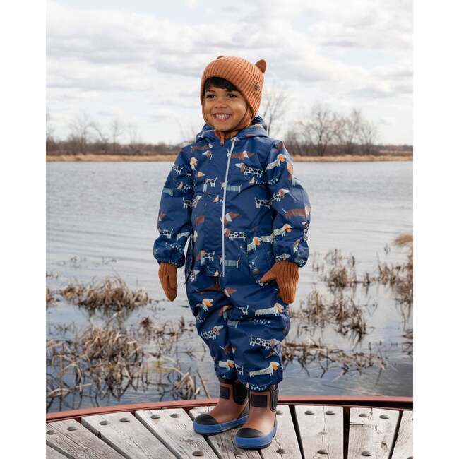 Baby Mid-Season One-Piece Outerwear With Hat Blue Dog Print, Blue Printed Dogs - Snowsuits - 3