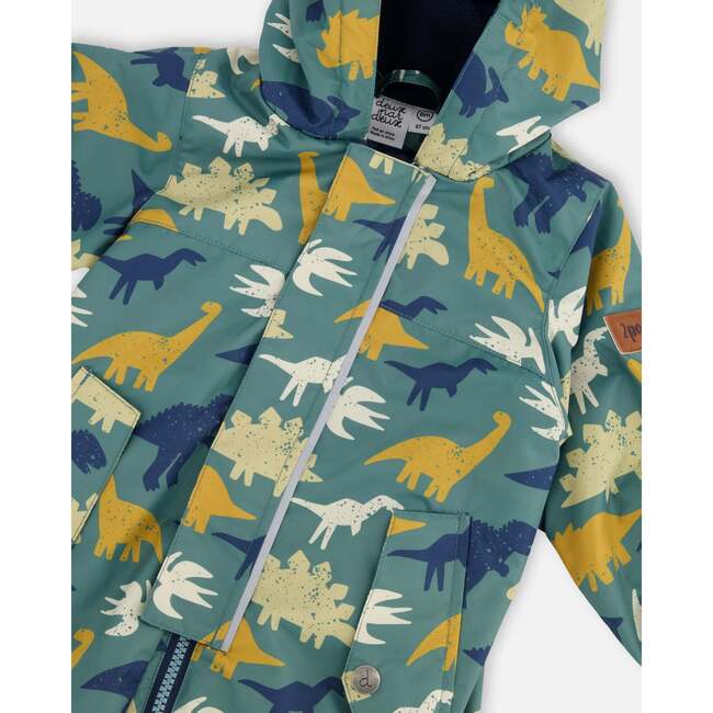 Baby Mid-Season One-Piece Outerwear With Hat, Green Dinosaur Print - Snowsuits - 6
