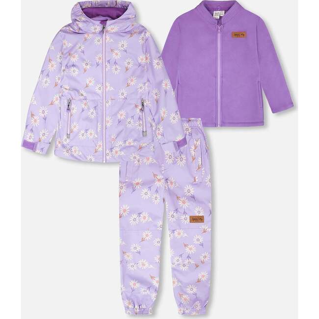 3-In-1 Two-Piece Mid-Season Outerwear Set, Purple Daisy Print