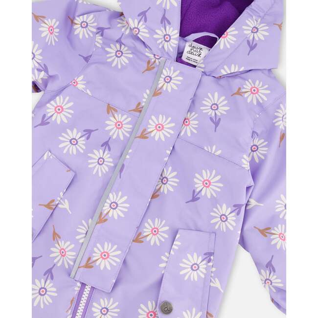 Baby Mid-Season One-Piece Outerwear With Hat Purple Daisy Print, Purple Printed Daisies - Snowsuits - 5