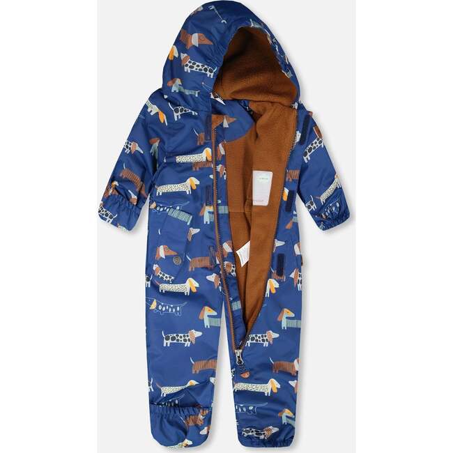 Baby Mid-Season One-Piece Outerwear With Hat Blue Dog Print, Blue Printed Dogs - Snowsuits - 4