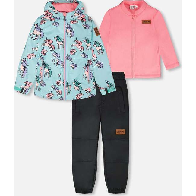 3-In-1 Two-Piece Mid-Season Outerwear Set, Blue Unicorn Print