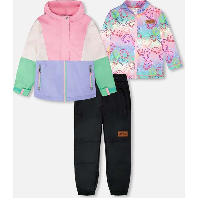 3-In-1 Two-Piece Mid-Season Outerwear Set, Pink Colorblock