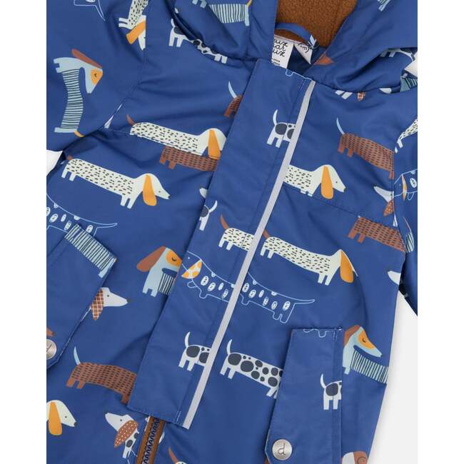 Baby Mid-Season One-Piece Outerwear With Hat Blue Dog Print, Blue Printed Dogs - Snowsuits - 6