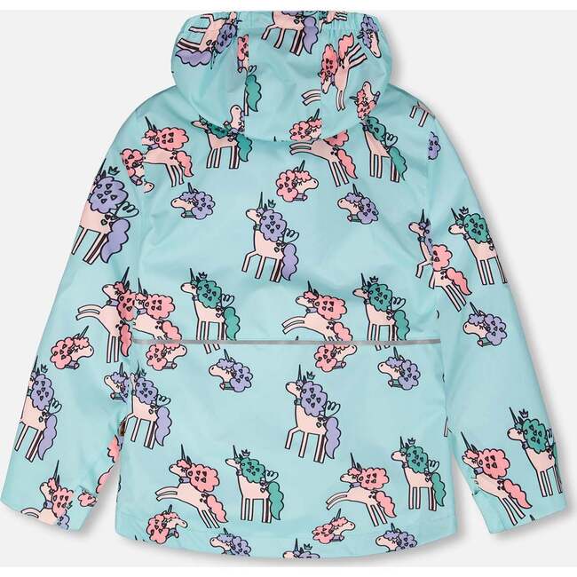 3-In-1 Two-Piece Mid-Season Outerwear Set, Blue Unicorn Print - Raincoats - 3