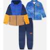 3-In-1 Two-Piece Mid-Season Outerwear Set, Blue Colorblock - Raincoats - 1 - thumbnail