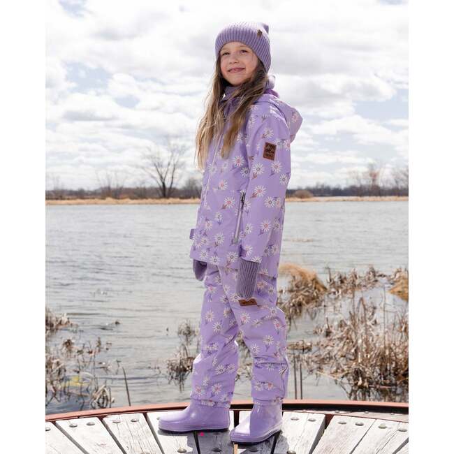 3-In-1 Two-Piece Mid-Season Outerwear Set, Purple Daisy Print - Raincoats - 3