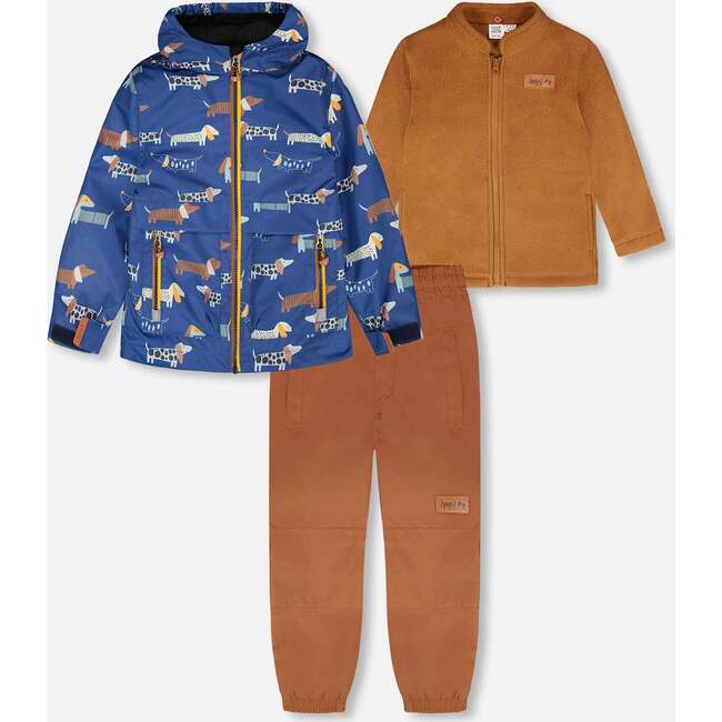 3-In-1 Two-Piece Mid-Season Outerwear Set, Blue Printed Dogs