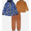 3-In-1 Two-Piece Mid-Season Outerwear Set, Blue Printed Dogs - Raincoats - 1 - thumbnail