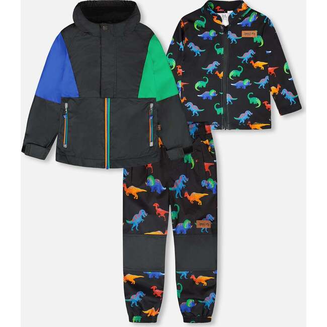 3-In-1 Two-Piece Mid-Season Outerwear Set, Black Dinosaur Print
