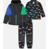 3-In-1 Two-Piece Mid-Season Outerwear Set, Black Dinosaur Print - Raincoats - 1 - thumbnail